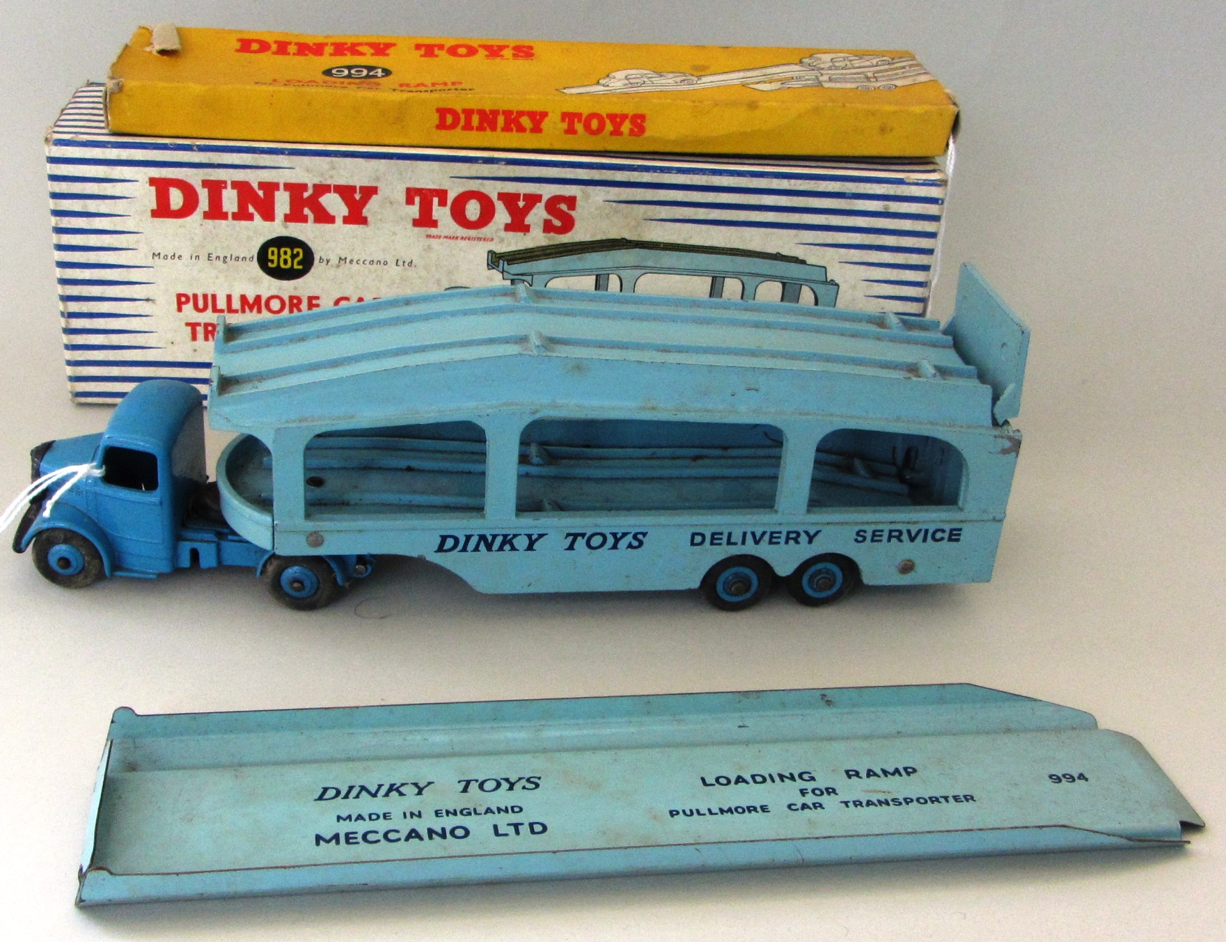A Dinky 982 Pullmore Car Transporter, two tone blue, boxed, together with a Dinky 994 loading