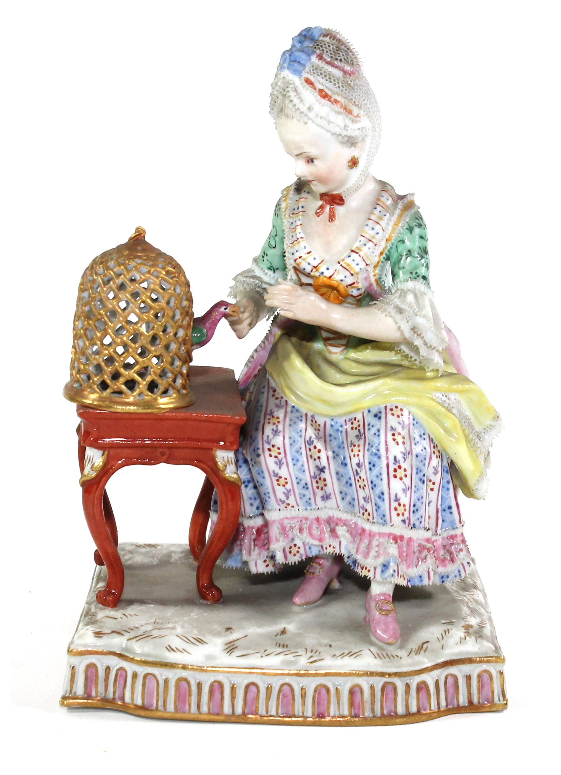 A Meissen porcelain figure of Touch from a set of Senses, late 19th century,  modelled as a  lady in
