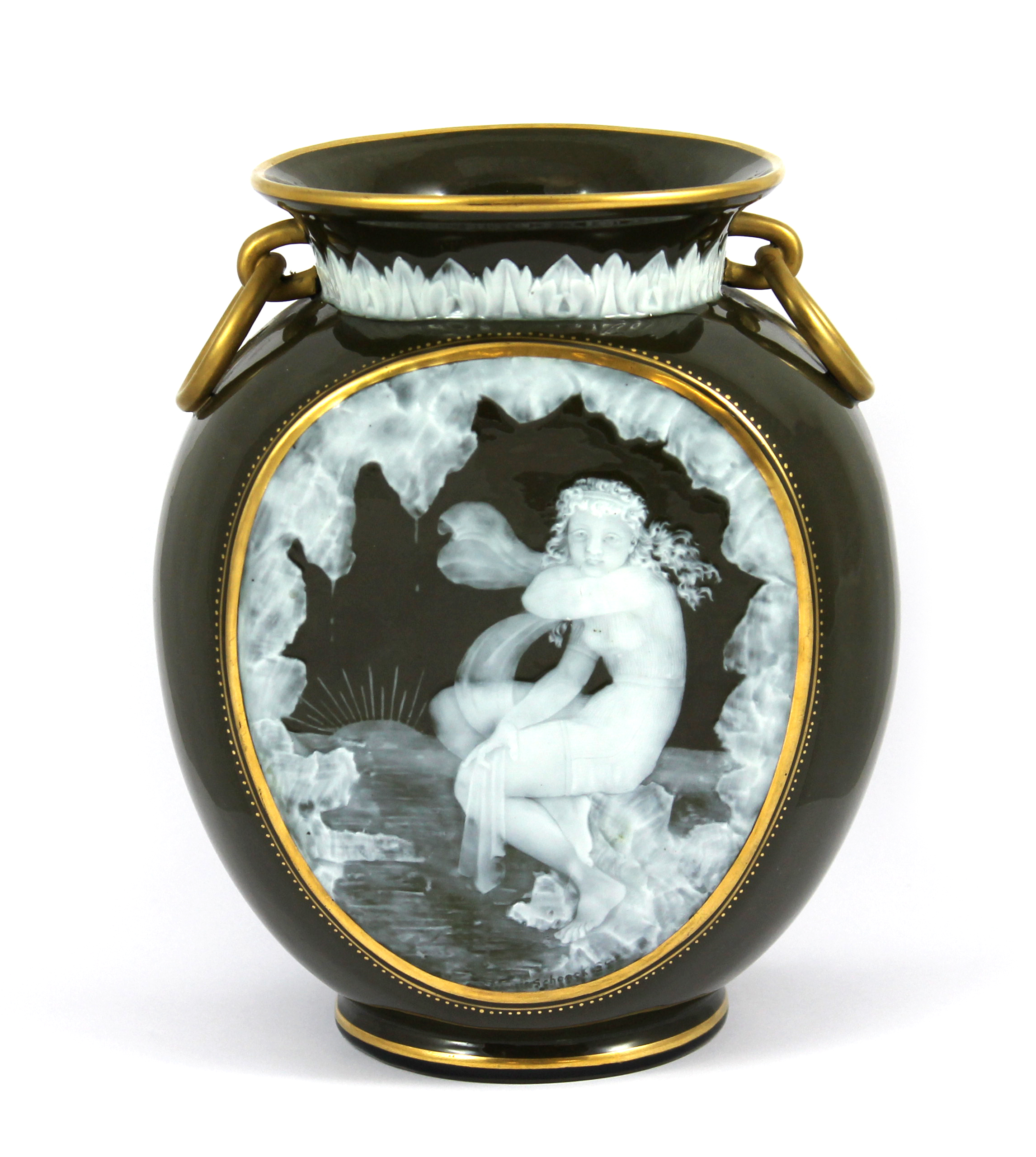A George Jones pate- sur- pate vase, late 19th century, decorated with a siren against a seascape by