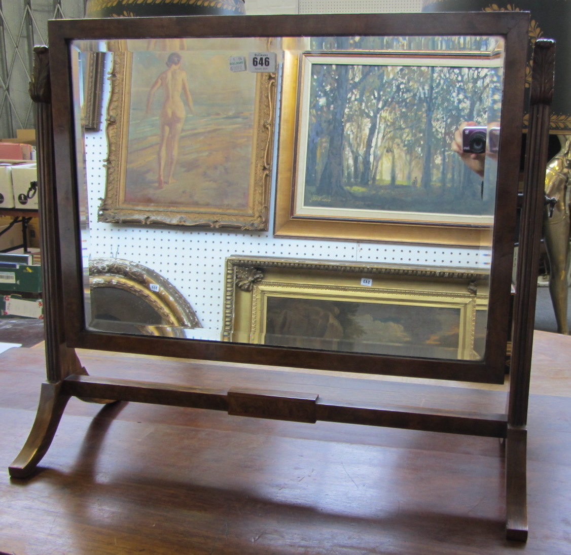 An early 20th century mahogany framed skeleton toilet mirror, 66cm wide, together with another