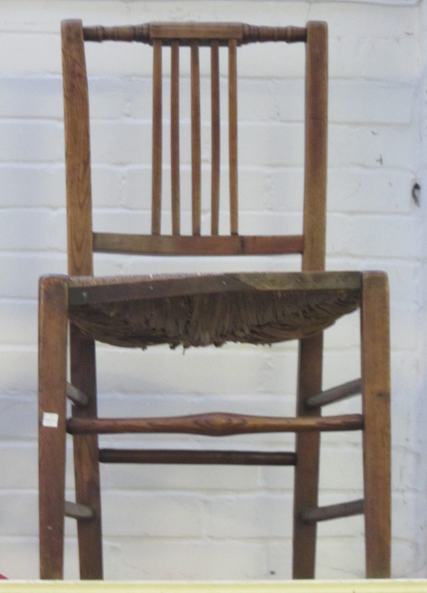 A set of six 19th century rush seated ash dining chairs on square supports.