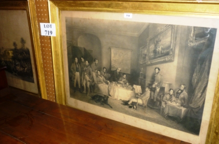 A pair of large framed and glazed black and white hunting prints 'The Melton Breakfast' and 'The