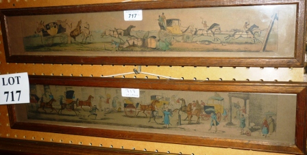 A pair of oak framed and glazed coloured prints horse and cart scenes 'Doing a Bit of City'