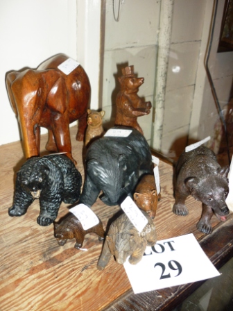 Eight Black Forest bears and a carved wood elephant est: £40-£60 (N3)