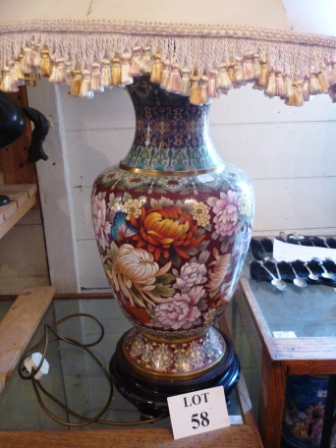 A large good quality Cloisonne baluster vase/lamp base all over decorated with flowers,