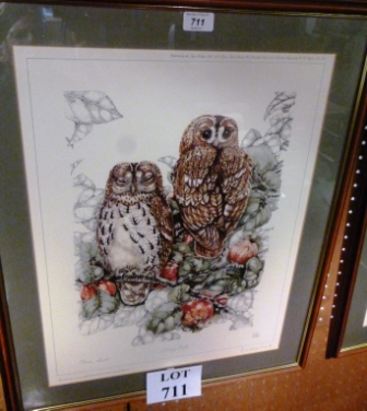A framed and glazed limited edition print 'Tawny Owl' signed Elisabeth Luard in pencil 127/500