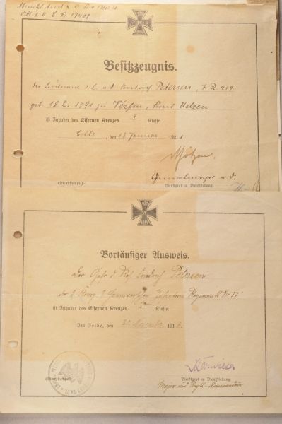 Prussia  Property of a document of the lieutenant d. L.a.D. Petersen of the infantry-regimental 419.