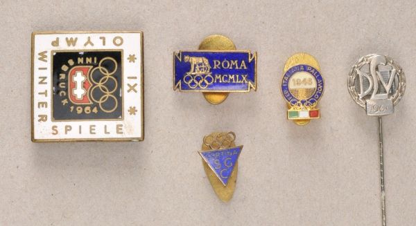 Olympic Games  Lot of 5 olympic badges.  Sundry, mostly emailliert.  Condition: II    Starting