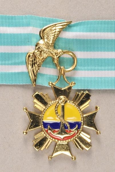 Colombia  Marine order admiral Padilla.  Gilded, partly varnished, on a flexible clasp, on a made-up