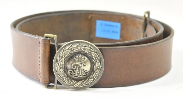 Saxonian Kingdom  Officers belt.  White copper lock, with brown lether stripes.  Condition: II