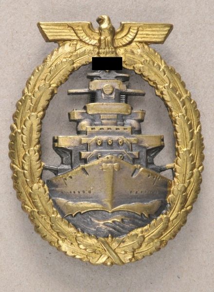 Germany (1933-1945)  High seas fleet war badge.  Non-ferrous metal, gilded and silvered, broken