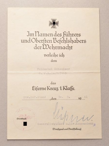 Germany (1933-1945)  Property of documents of Friedrich Schweizer (master sergeant), grenadier