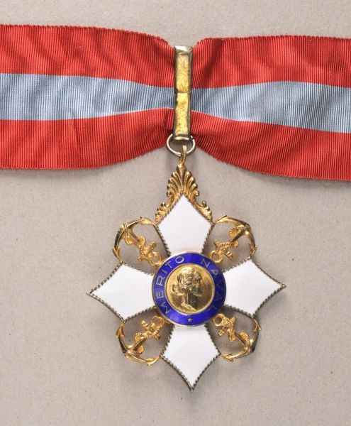 Brazil  Marine order of merit, komtur.  Gilded, partly enameled, on a made-up necklace.
