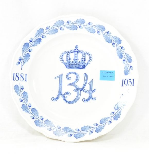 Saxonian Kingdom  Plate of the 10th royal Saxon infantry-regiment no.134.  Porcelain, white