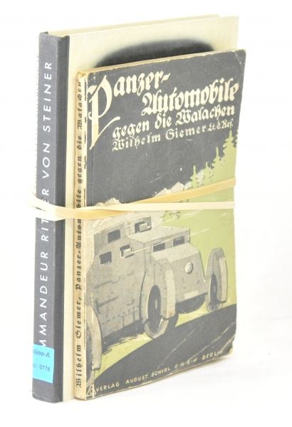 Literature  Lot of 3 books.  1.) Giemer, Wilhelm: Panzer-Automobile gegen die Walachen; 2.) von