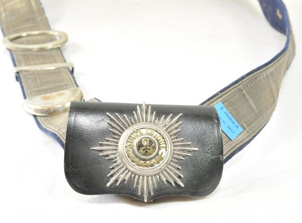 Prussia  Guard bandolier with ammunition basket.  Silver bandolier, with silver fittings, blue