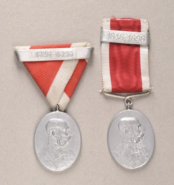 Collector Copies  Austria: Lot of 2 jubilee medals 1898.  Each on ribbon with buckle.  Condition: II