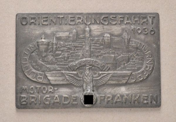 Germany (1933-1945)  Badge of journey 1936 "Around Nürnberg" of the motor-brigade Franken.  Zinc,