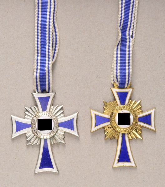 Germany (1933-1945)  Lot of 2 crosses of honour of the german mother.  Gold and silver, each on a