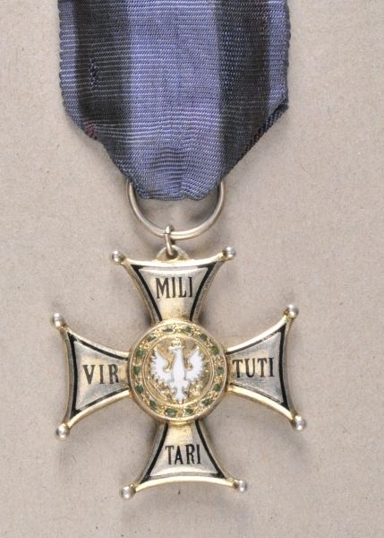 Poland  Order Virtuti Militari, 5th model (1919-1945, since 1991), golden cross.  Gilded, partly