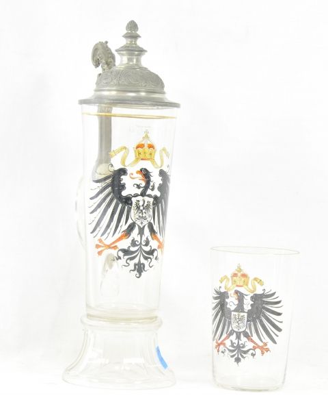 Prussia  Priceshooting 16.3.1916.  Glass jug with prussian eagle, engraved zinn cover; in