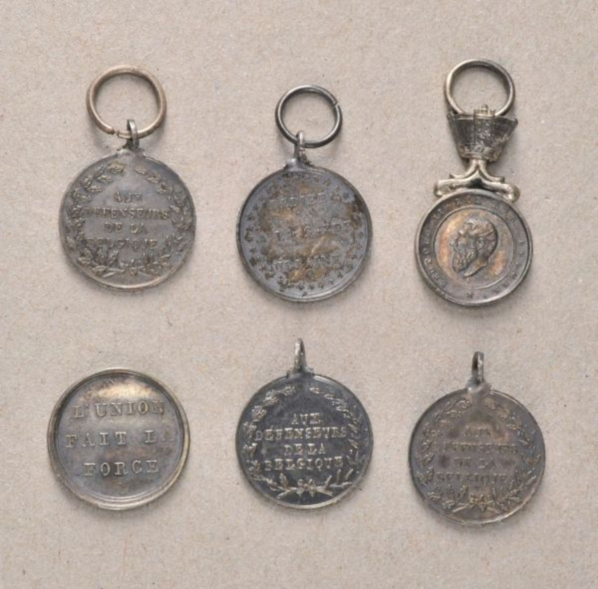 Belgium  Lot of 6 miniatures.  Each silver, sundry.  Condition: II    Starting price: 50    This lot