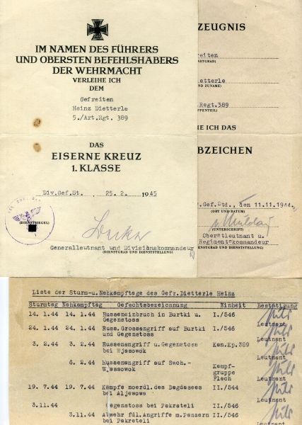 Germany (1933-1945)  Document estade of Gefreiter Heinz Dietterle of 5./ Artillery-Regiment