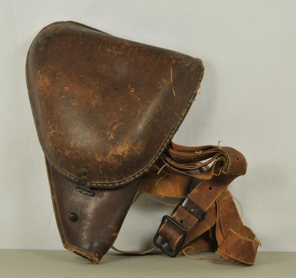 Japan  1904 Nambu pistol holster with shoulder strap.  Brown canvas, fastening hook missing, on long