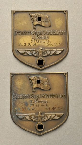 Germany (1933-1945)  Lot of 2 plaques for the sailing competition Mürwik.  1.) 2. Prize, 3.S.S.W.