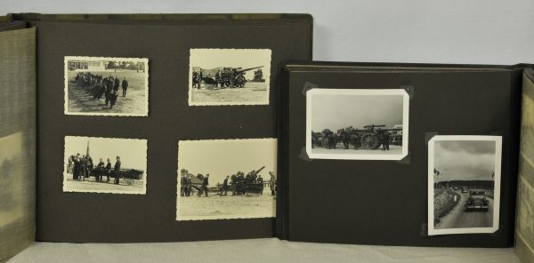 Photo Album  Lot of two photo album of a soldier of the horse-drawn artillery.  1.) Black, decorated