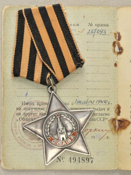 Russia  Order of Glory, 3. model, 3. class, with booklet.  Silver, partially enamelled, engraved