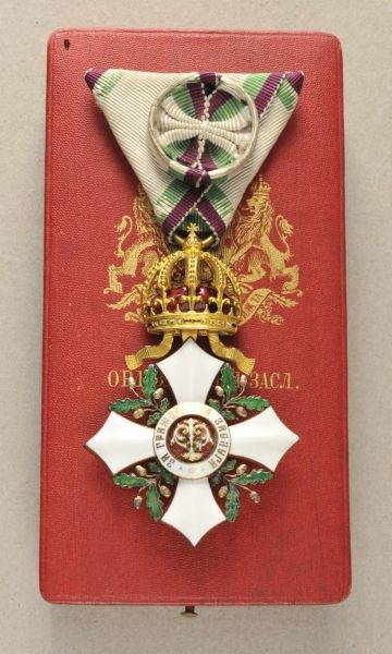 Bulgaria  Civil-Merit Order, 1. model, 4. class, in box.  Silver gilded, partially enamelled,