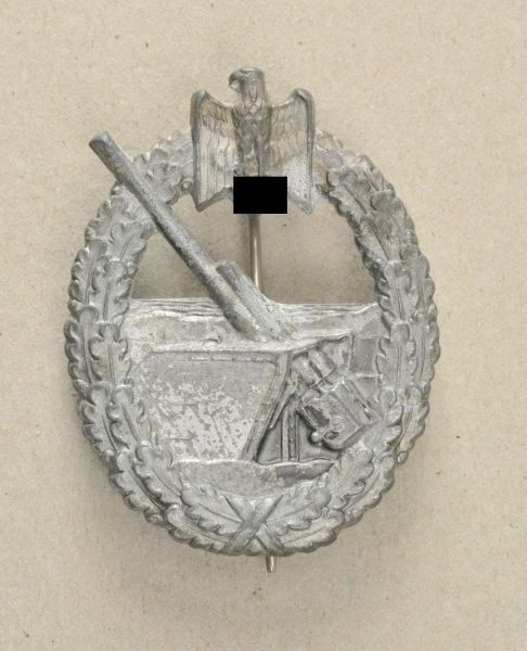 Germany (1933-1945)  War Badge for the Costal Artillery.  Zinc, maker of Hermann Aurich, Dresden, on