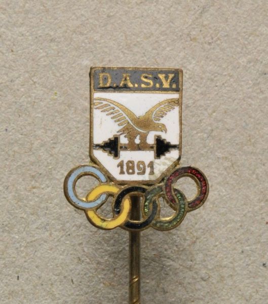 Olympic Games  German Athletic-Sports Association (DASV), Olympic-badge.  Brass gilded, partially