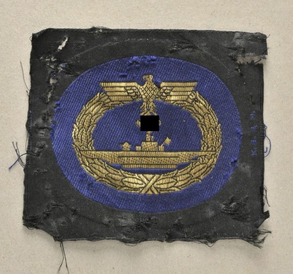 Germany (1933-1945)  Submarine War Badge.  Black artificial silk, blue, golden embroidery with metal