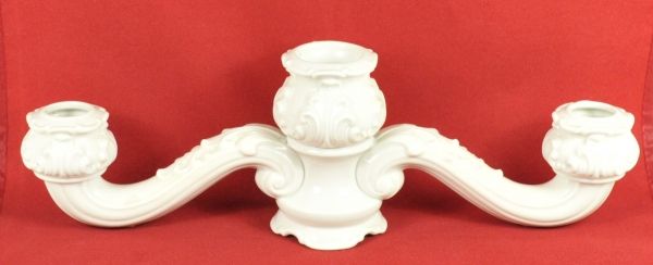Allach  2-candle baroque table candle holder.  White, glazed china, impressed in the bottom model