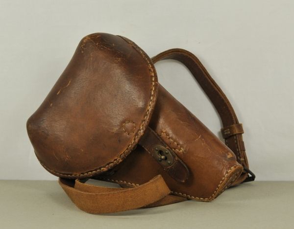 Japan  Baby Nambu Pistol holster with shoulder strap.  Brown leather, in the lid marked, with strap.