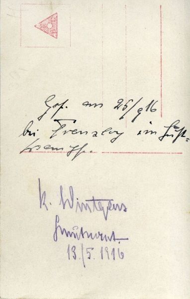 Autographs  Wintgens, Kurt.  (1894-1916). Pilot, awardee of the Pour le mérite, with 19 confirmed