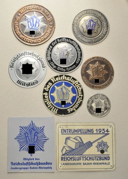 Germany (1933-1945)  Lot of 9 Reichs-Air-Defence door plaques.  Various, some laquered, some