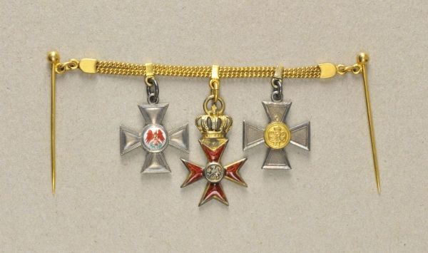 Mecklenburg-Schwerin  Miniaturechain with 3 decorations.  1.) Prussia: Red Eagle Order, 3. model (