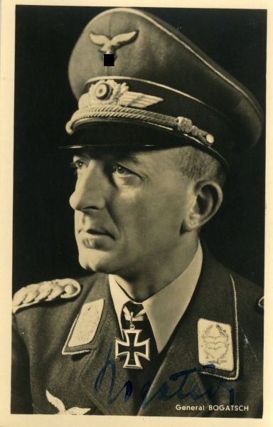 Autographs  Bogatsch, Rudolf.  (1891-1970). General der Flieger and awardee of the knights cross. On