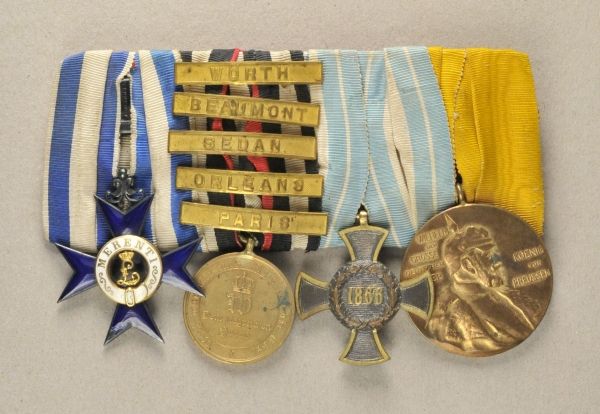 Bavaria  Large mounted medalbar of a veteran of the campaigns 1866 and 1870/71.  1.) Military