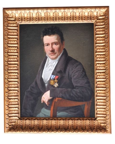 Bavaria  Portrait of a meritorious bavarian citizen with Golden Civil Merit Medal.  Oil on canvas,