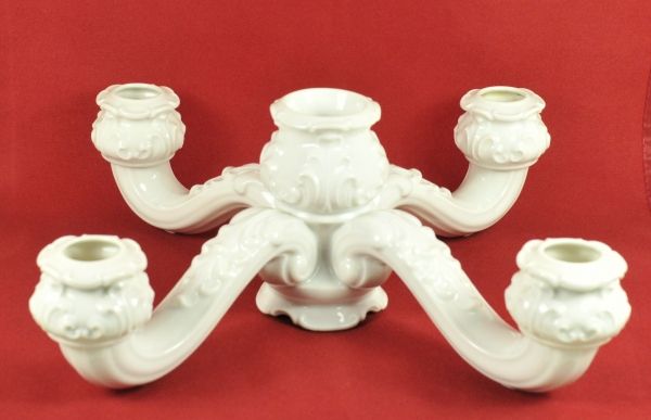 Allach  4-candle baroque table candle holder.  White, glazed china, impressed in the bottom model