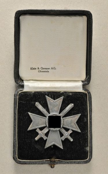 Germany (1933-1945)  War Merit Cross, 1. class with swords, in box.  Zinc silvered, on pin,