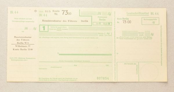 Organizations  Check "Hausintendantur des Führers".  Form.  Condition: II    Organisationen