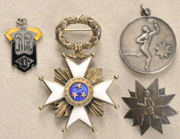 Latvia  Estade of M. Skries.  1.) Order of the 3 stars, knights cross; 2.) enamelled jeton, 1934;