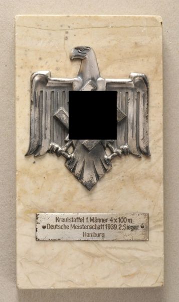 Germany (1933-1945)  Sports prize, German Masters 1939.  Marble base, eagle and plaque in metal