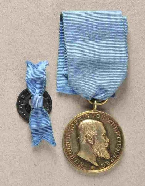 Württemberg  Friedrichs Order Medal.  Silver gilded, on ribbon; with button hole decoration.