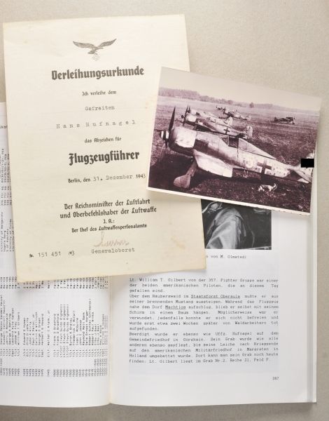 Germany (1933-1945)  Pilots badge document to Gefreiter Hans Hufnagel of 7. squadron, JG 300.  Form,